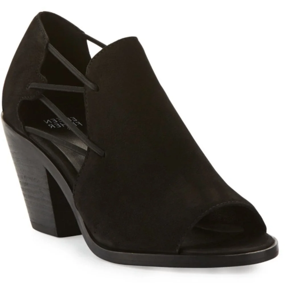 $235 NIB Eileen Fisher Nikki Nu Tumbled Nubuck Blk Peep Toe Block Heel Shoe 10M